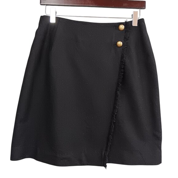 MICHELE Petite Wrap Button-Front Mini Skirt Black Size 10 A-Line Elegant Classic - Picture 1 of 4